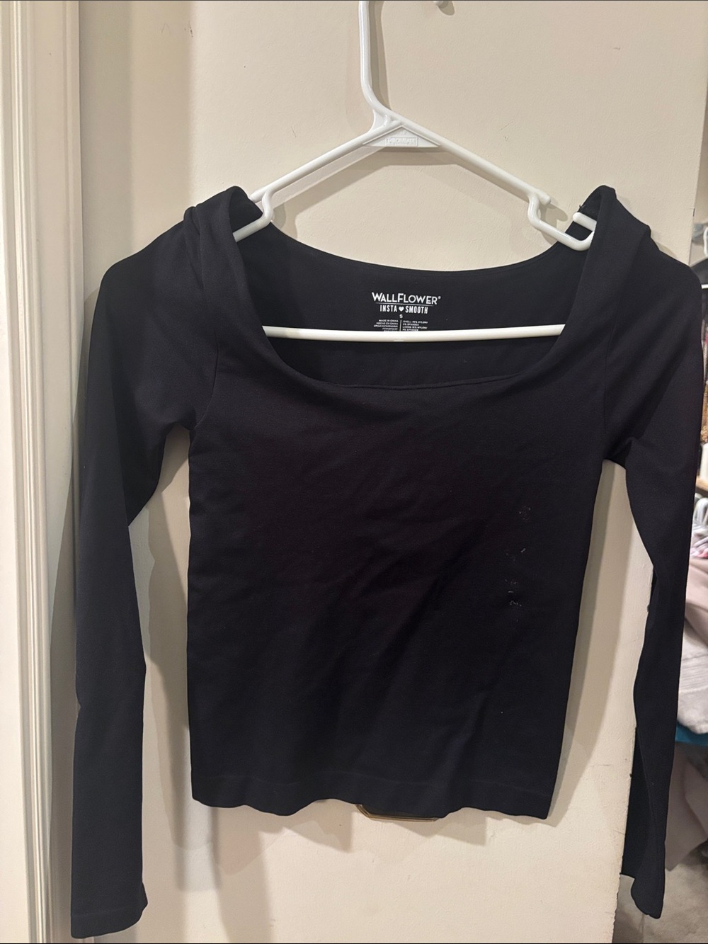 Wallflower Black Long Sleeve Square-Neck Fitted Top - girls age 8-12 ( XS, S)